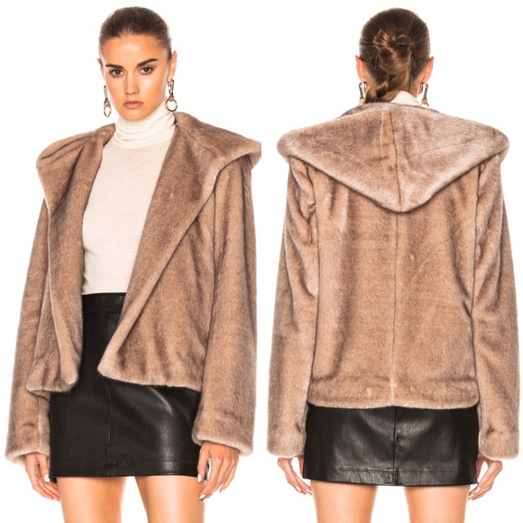 Helmut Lang Hooded Faux Mink Fur Bomber Jacket M